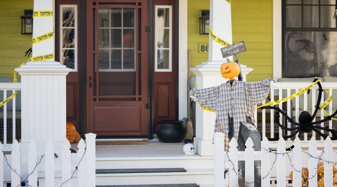 Closeup of Front Door at Halloween