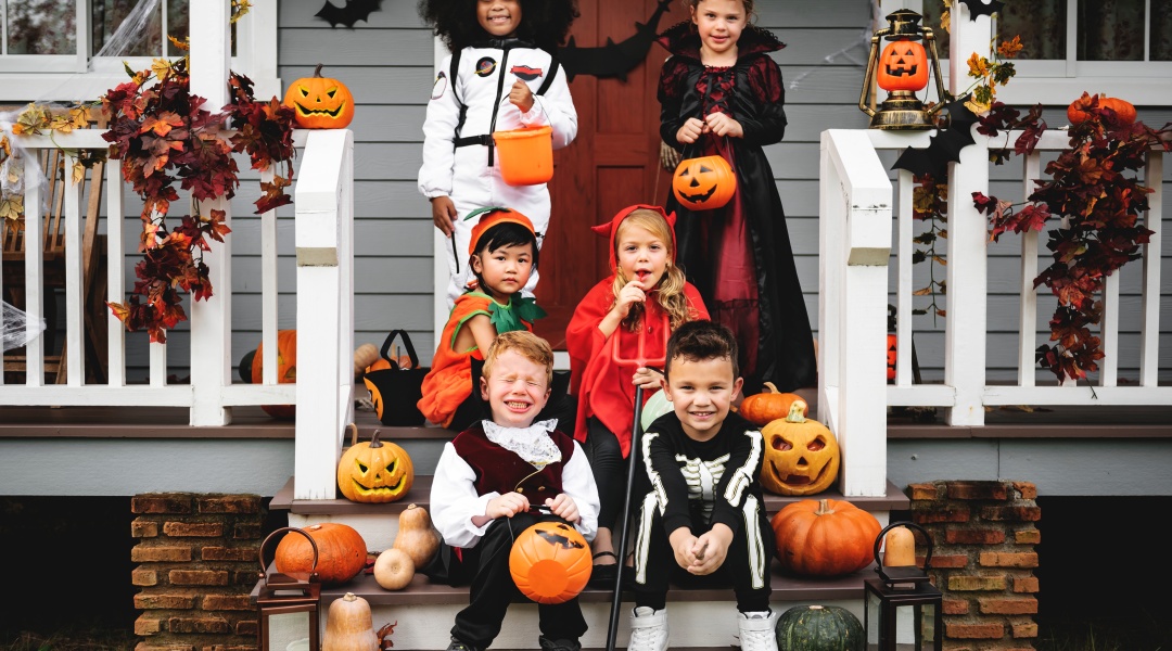 Kids on Halloween Porch